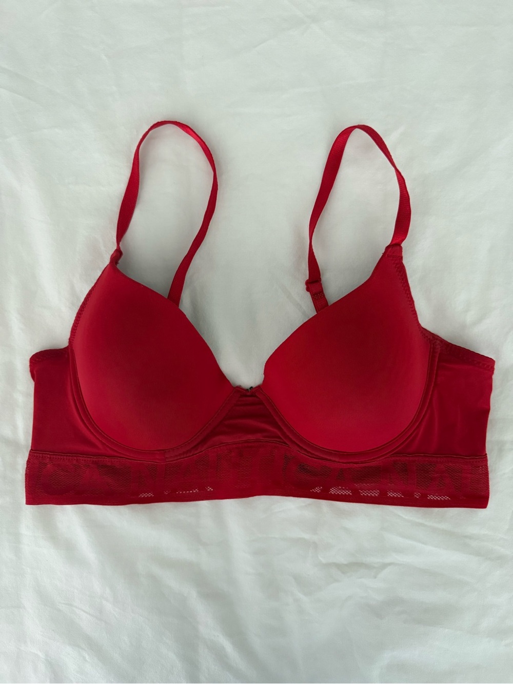 Nautica Intimates Red Padded Logo Band Longline Bra 36B Athleisure Comfy
